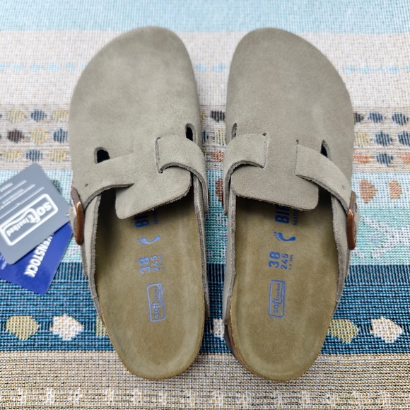 Birkenstock Taupe Boston Suede Shoes | Women's Narrow Fit - Picture 2 of 6